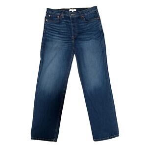 RE/DONE High Rise Straight Leg Jeans Medium Wash Stretch Denim Size 30